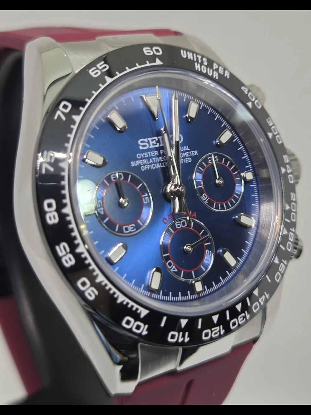 Custom 39mm Seiko Mod Watch VK63 Blue Daytona Sport